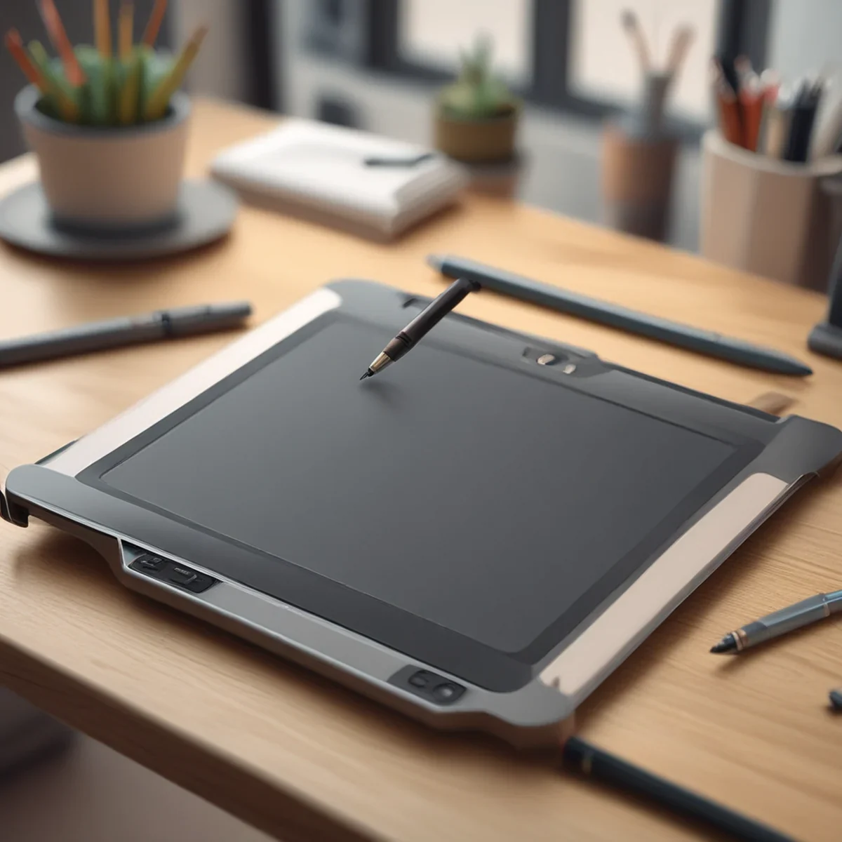 Una tavoletta grafica digitale con una penna stilo accanto